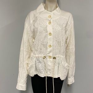 A by Anthropologie White Eyelet Anarok Button Down Lightweight Jacket XL